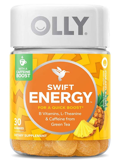 OLLY Swift Energy Gummy, 10 Servings (30 Gummies), Pineapple Punch, B Vitamins, L Theanine, Caffeine from Green Tea, Chewable Supplement