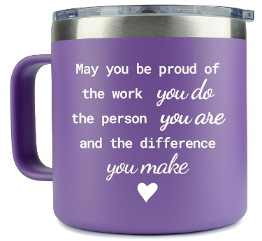 KLUBI Purple Gifts for Women - Thank You Gifts for Women 14 Ounce Purple Mug Coffee Tumbler with Straw Cute Employee Appreciation Gift 